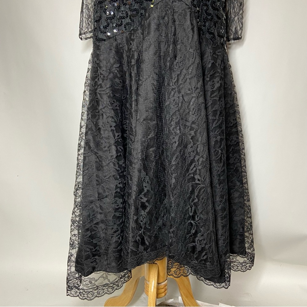 Vintage Mainframe Large? Floral Black Lace Sequin Long Sleeve Party Dress Goth - Picture 4 of 9